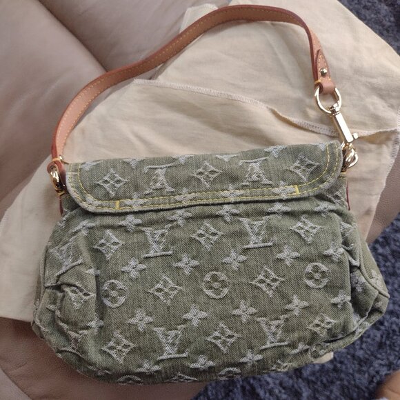 NEW RARE & DISCONTINUED!~💯% Authentic Louis Vuitton LICHEN💚GREEN DENIM PLEATY! - Picture 11 of 15